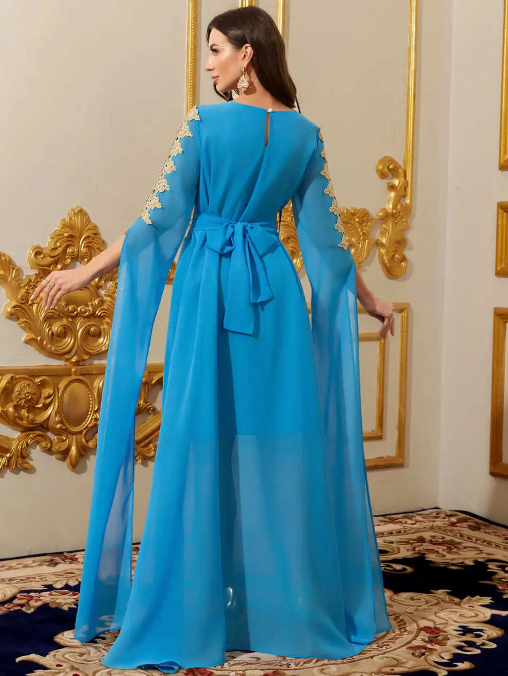 Women Muslim Abaya Kaftan Dress Lace Ethnic Moroccan Dress Eid Prayer Clothes Arabian Maxi Robe