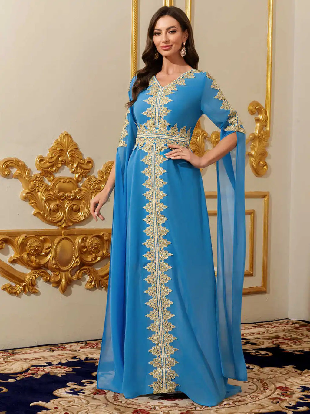 Women Muslim Abaya Kaftan Dress Lace Ethnic Moroccan Dress Eid Prayer Clothes Arabian Maxi Robe